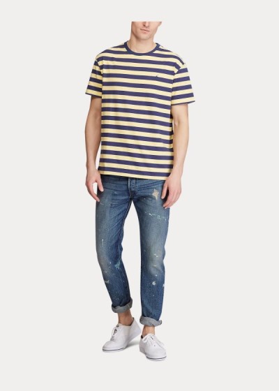 Playeras Polo Ralph Lauren Hombre Azul Marino / Amarillos - Classic Striped Jersey - IODKM9735